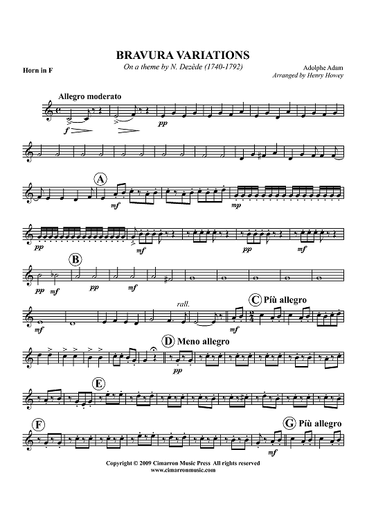 Bravura Variations on a theme by N. Dezede (1740-1792) - Horn in F