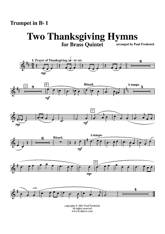 Two Thanksgiving Hymns - Trumpet 1