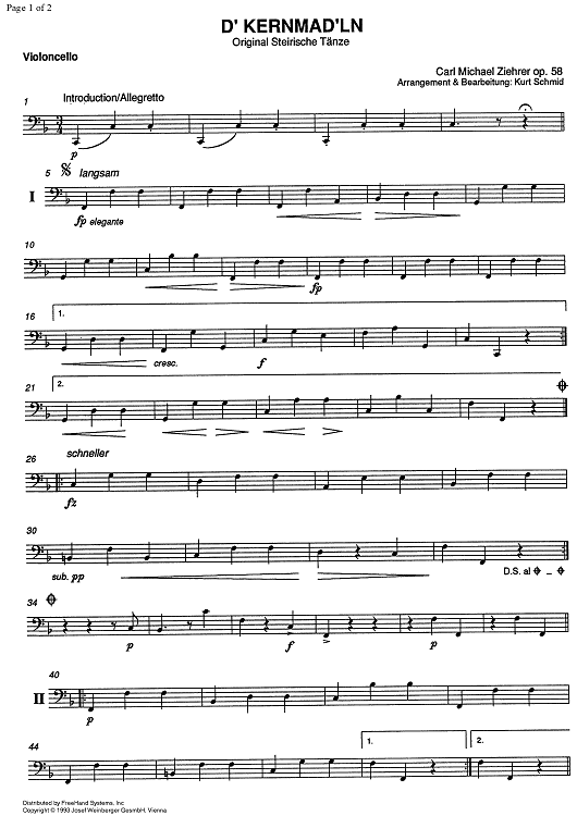 D' Kernmad'ln, Steirische Tänze, Op.58 - Cello