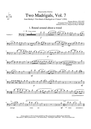 Two Madrigals, Vol. 7 - from Morley's "First Book of Madrigals to 4 Voices" (1594) - Trombone 3