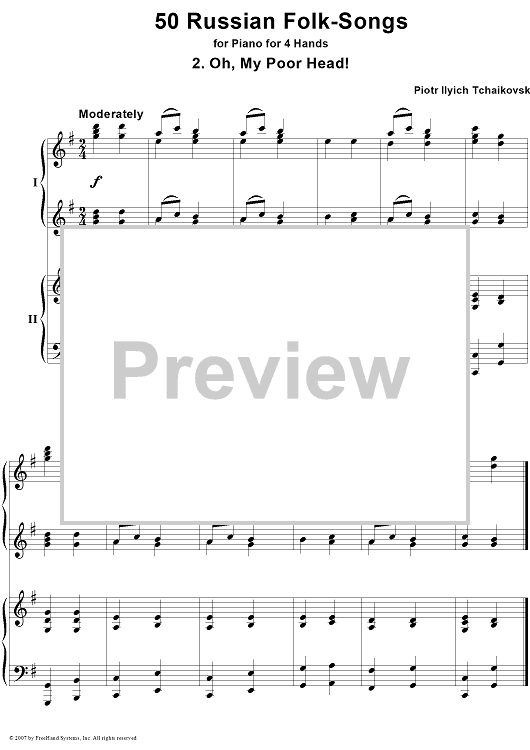 50 Russian Folk-Songs. No. 2. Oh, My Poor Head!