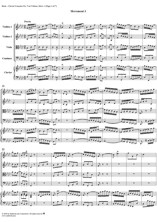 Clavier Concerto No. 5 in F Minor, Movement 3 - Score