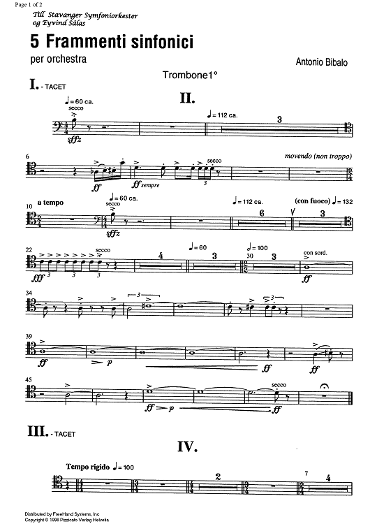 5 Frammenti sinfonici - Trombone 1