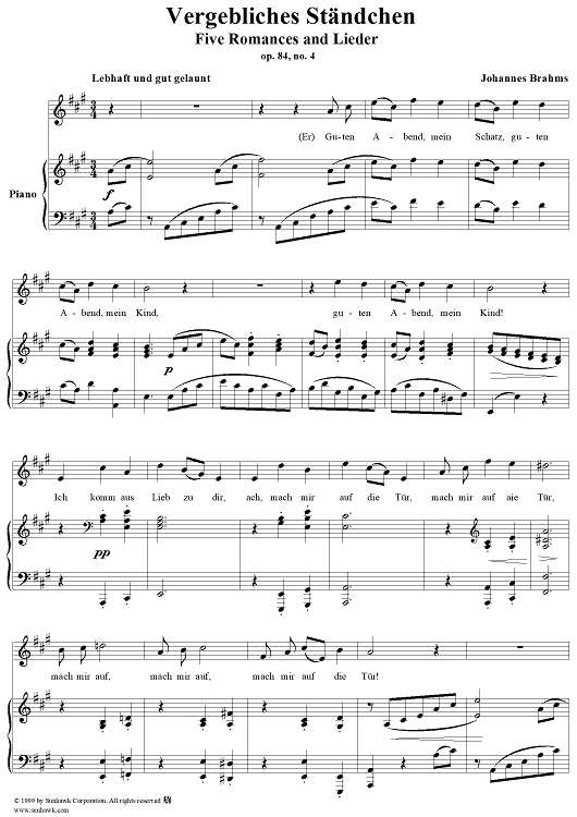 Five Romances and Lieder, op. 84, no. 4, Vergebliches Ständchen