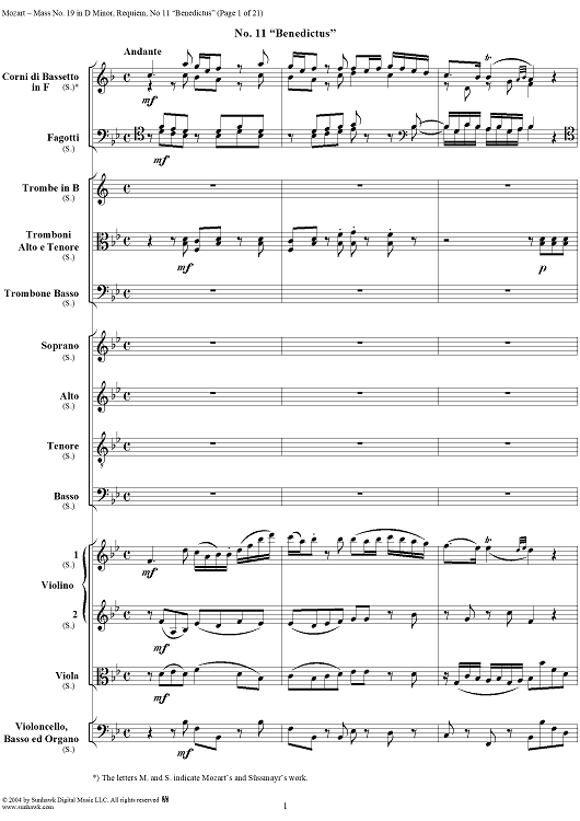 Benedictus, No. 11 from Mass No. 19 (Requiem) in D Minor, K626 - Full Score