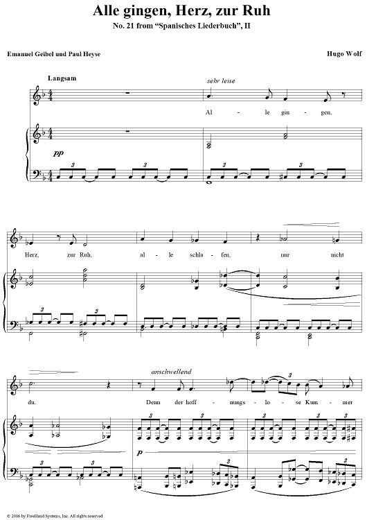 Alle gingen, Herz, zur Ruh, No. 21 from "Spanisches Liederbuch" II