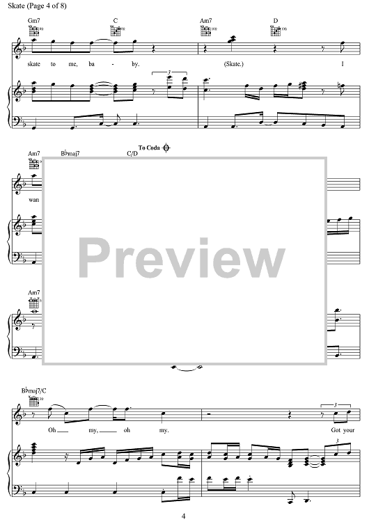 Skate" Sheet Music by Bruno Mars; Silk Sonic for Piano/Vocal/Chords