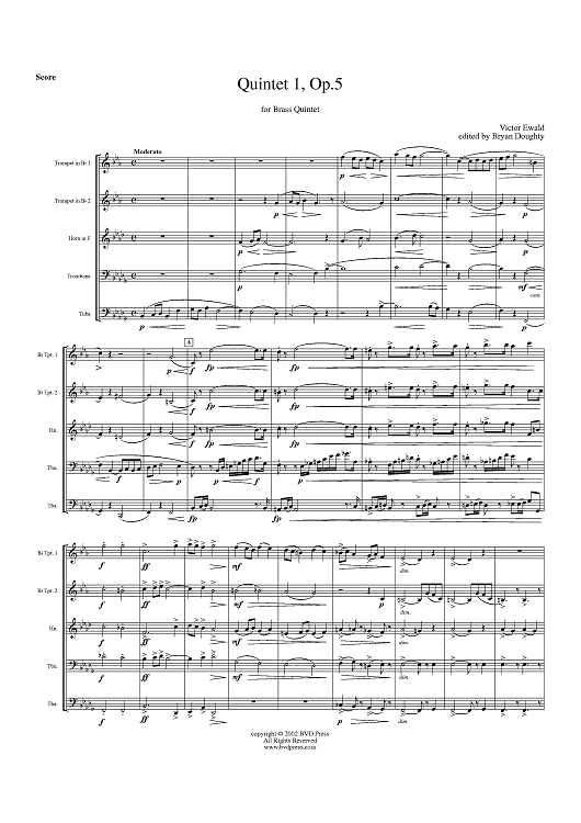 Quintet No. 1, Op. 5 - Score