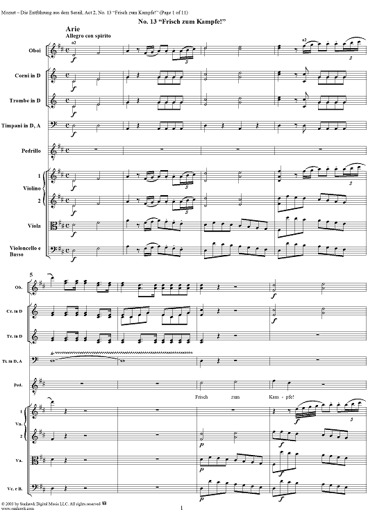 "Die Entführung aus dem Serail", Act 2, No. 13 "Frisch zum Kampfe!" - Full Score