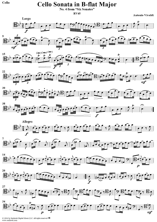 Cello Sonata No. 4 in B-flat Major, RV45 - Cello