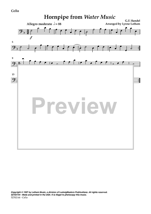 Hornpipe from Water Music - Cello