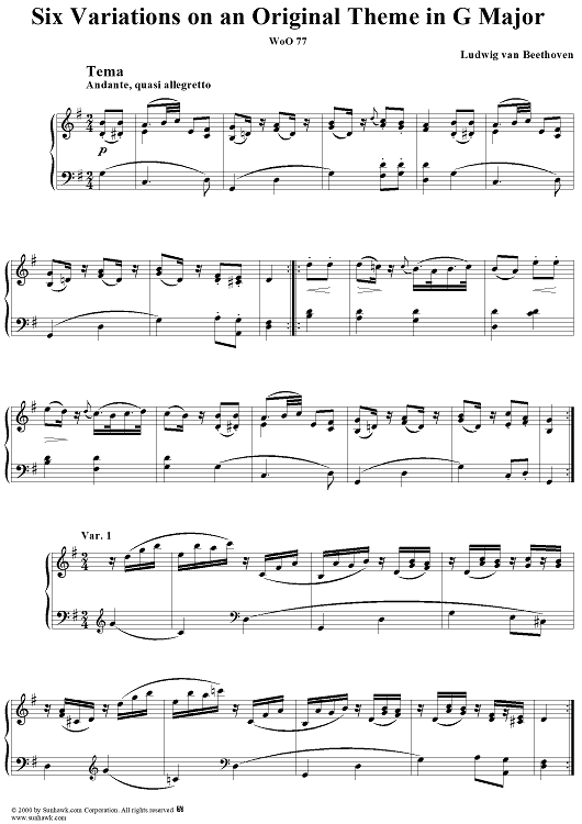 Six Variations on an Original Theme in G Major, WoO 77