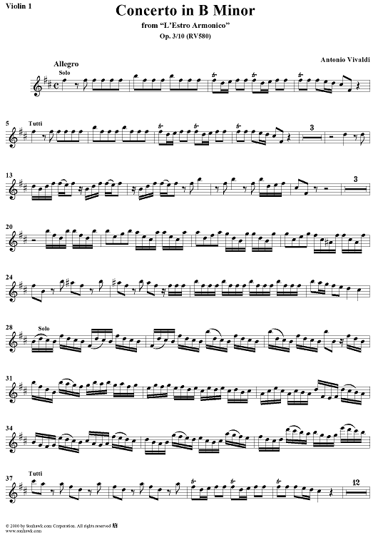 Concerto in B Minor, Op. 3, No. 10, RV580 from "L'estro Armonico" - Violin 1
