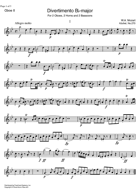 Divertimento No.14 Bb Major KV270 - Oboe 2