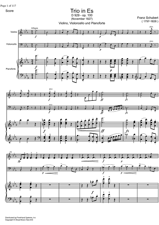 Piano Trio No. 2 Eb Major D929 - Score