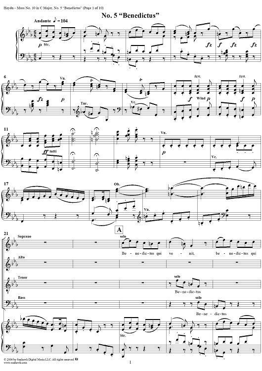 Mass No. 10 (Kriegsmesse) in C Major, "Paukenmesse": Benedictus
