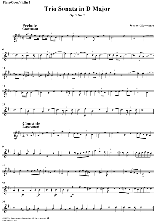 Trio Sonata in D Major, Op. 3, No. 2 - Flute/Oboe/Violin 2