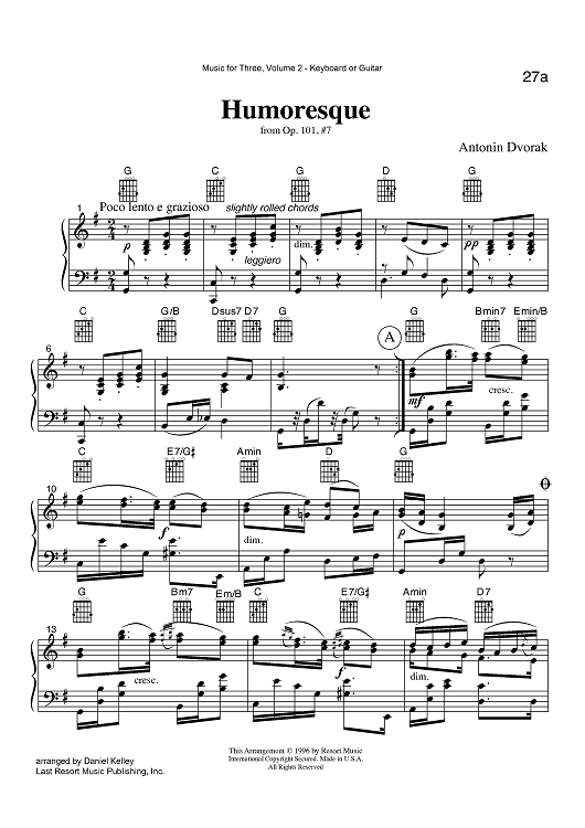 Humoresque - from Op. 101 #7 - Keyboard or Guitar