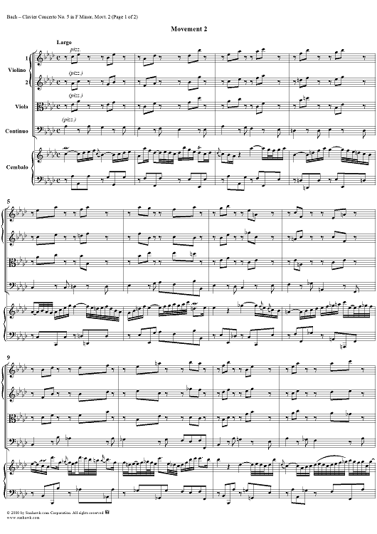Clavier Concerto No. 5 in F Minor, Movement 2 - Score