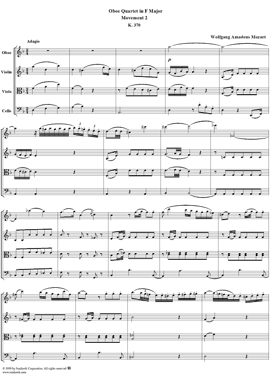 Oboe Quartet, K370, Movement 2 - Score