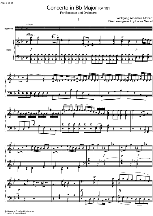 Concerto Bb Major KV191 - Score