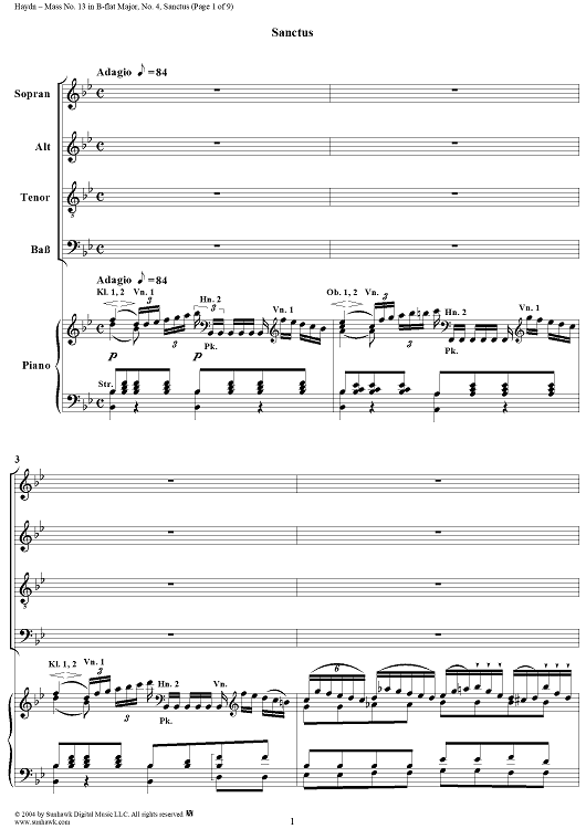 Mass No. 13 in B-flat Major: No. 4, Sanctus
