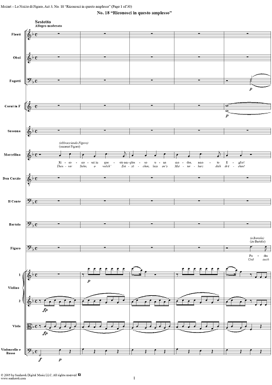 "Riconosci in questo amplesso", No. 18 from "Le Nozze di Figaro", Act 3, K492 - Full Score