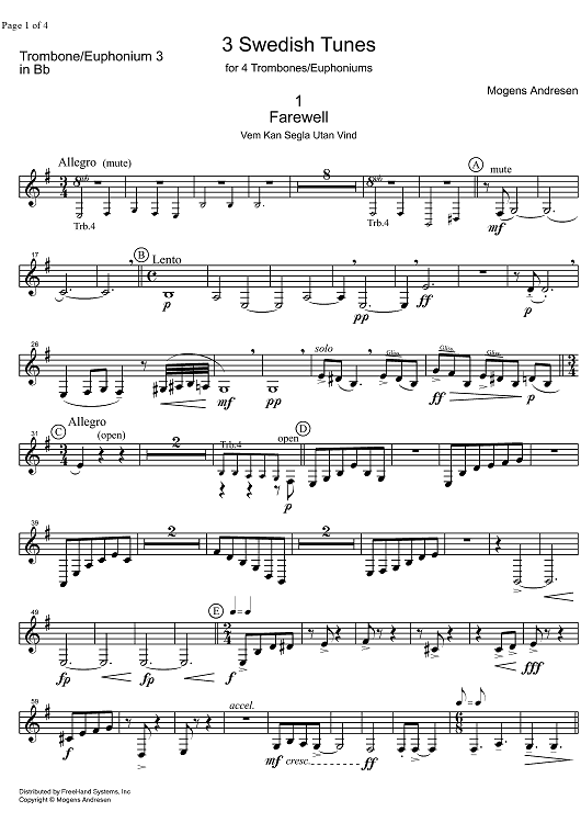 3 Swedish Tunes - B-flat Trombone 3