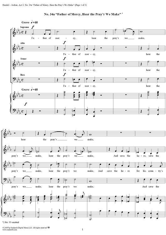 Joshua, Act 3, No. 34a: "Father of mercy, hear the pray'r we make"