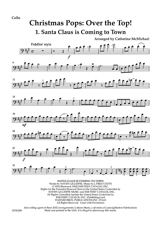 Christmas Pops Over The Top! Five Lively Favorites for Piano Trio - Cello