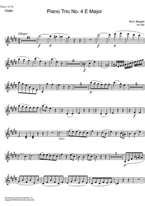 Piano Trio No. 4 E Major KV542 - Violin