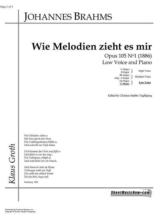 Wie Melodien zieht es mir Op.105 No. 1