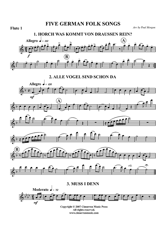 Five German Folk Songs - Flute 1
