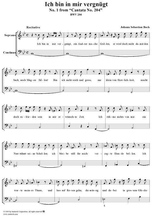 Ich bin immer vergnügt - No. 1 from "Cantata No. 204" - BWV204