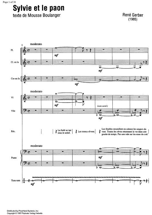 Sylvie et le paon - Score