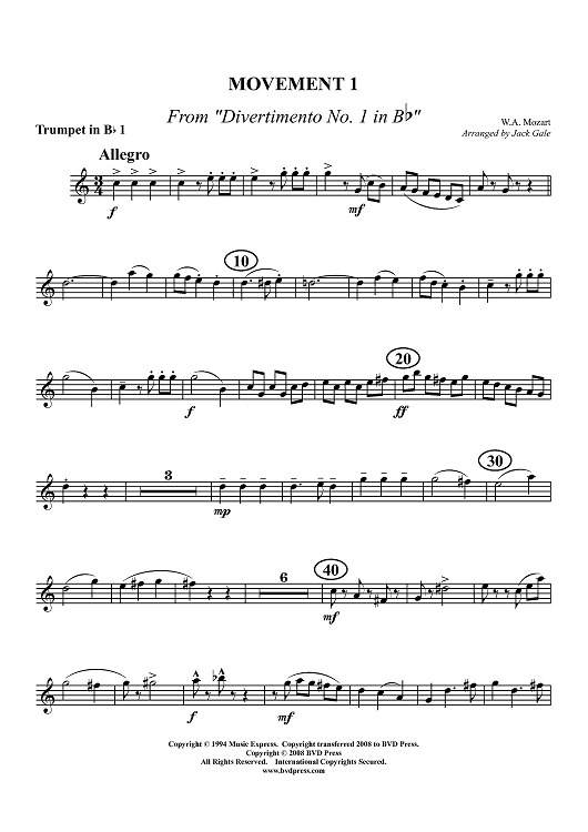 Movement 1 from "Divertimento No. 1 in B-flat" - Trumpet 1