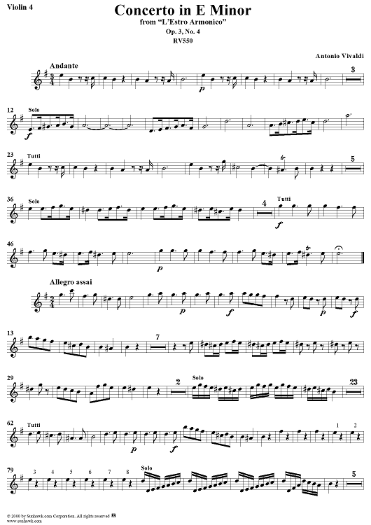 Concerto in E Minor    - from "L'Estro Armonico" - Op. 3/4  (RV550) - Violin 4