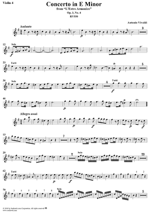 Concerto in E Minor    - from "L'Estro Armonico" - Op. 3/4  (RV550) - Violin 4