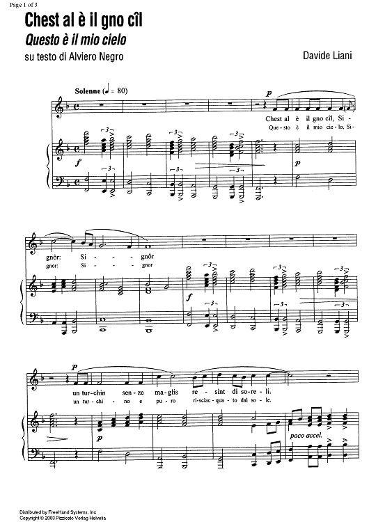 Chest' al e' il gno cîl - Score