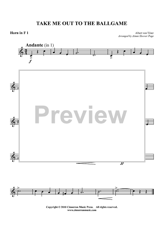 Take Me Out to the Ballgame - Horn in F 1