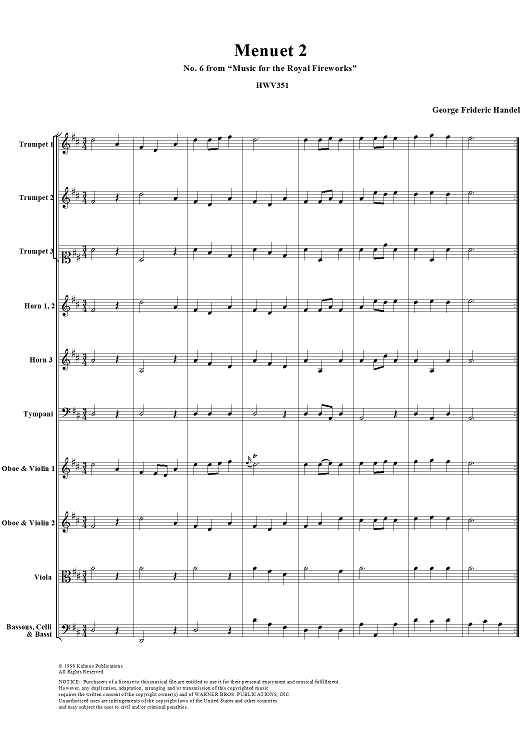 Music for the Royal Fireworks, No. 6: Minuet 2 - Score