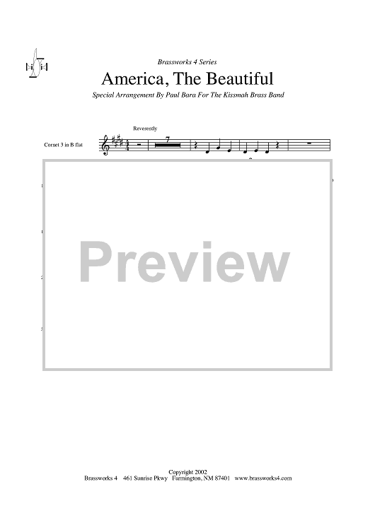 America, The Beautiful - Cornet 3 in Bb