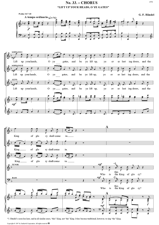 Messiah, no. 33: Lift up your heads, O ye gates - Piano Score