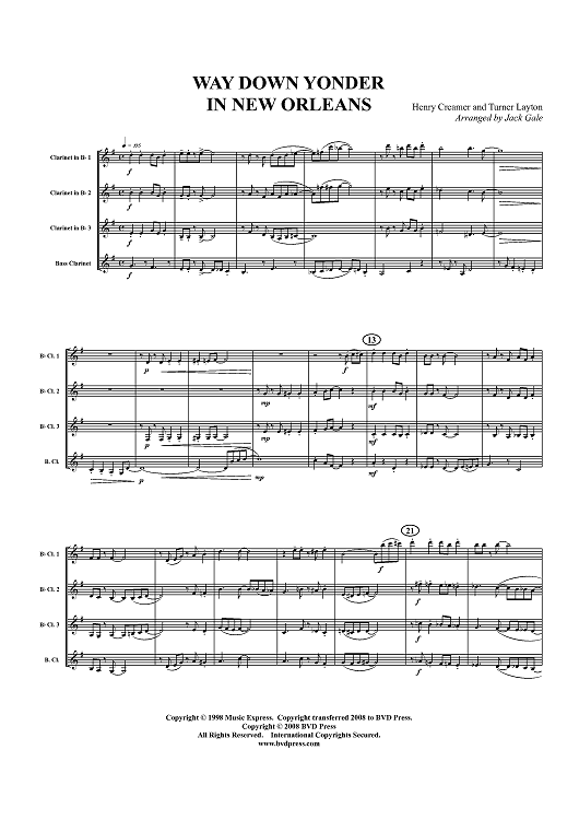 Way Down Yonder in New Orleans - Score