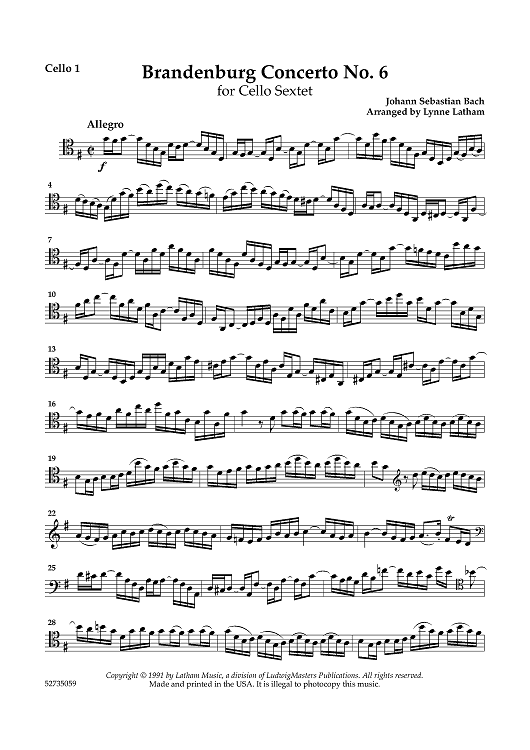 Brandenburg Concerto No. 6 - for Cello Sextet - Cello 1