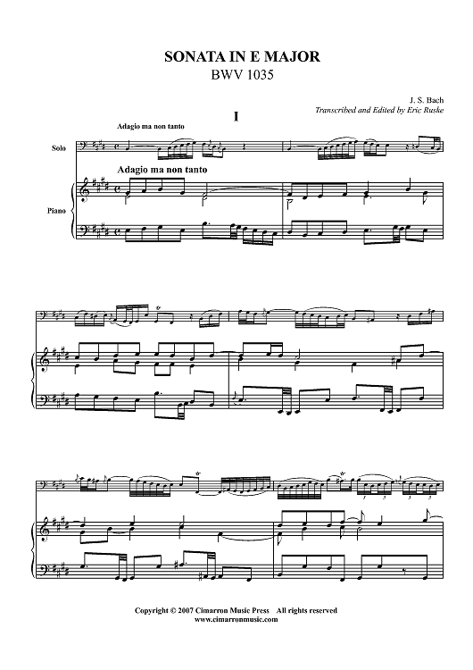 Sonata in E Major BWV 1035 - Piano Score