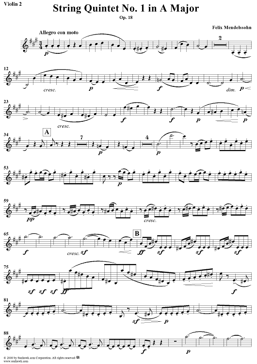 String Quintet No. 1 in A Major, Op. 18 - Violin 2