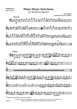 Water Music Selections for Trombone Quartet - Trombone 1 (tenor clef)