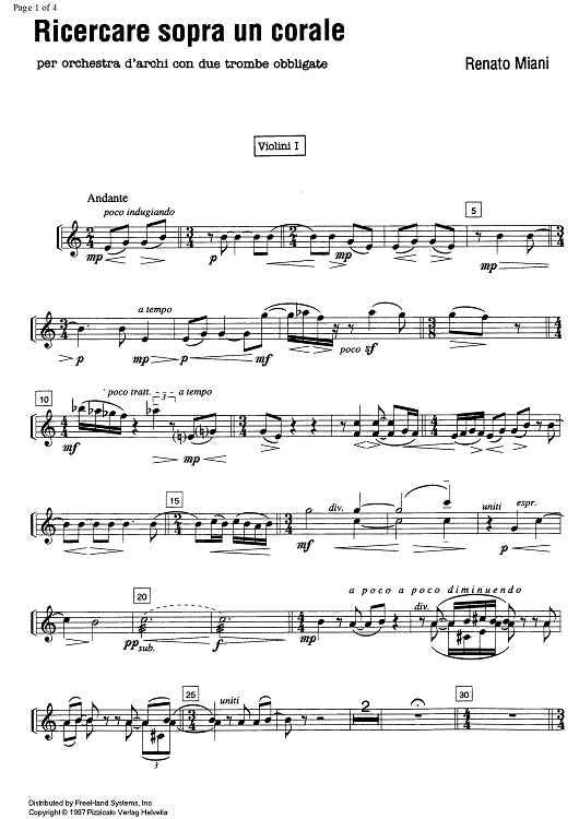 Ricercare sopra un corale - Violin 1