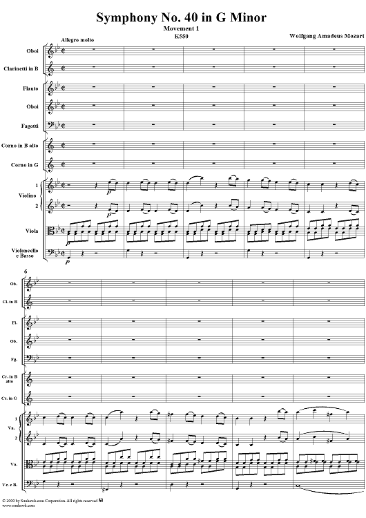 Symphony No. 40 in G Minor, Movement 1 - Full Score